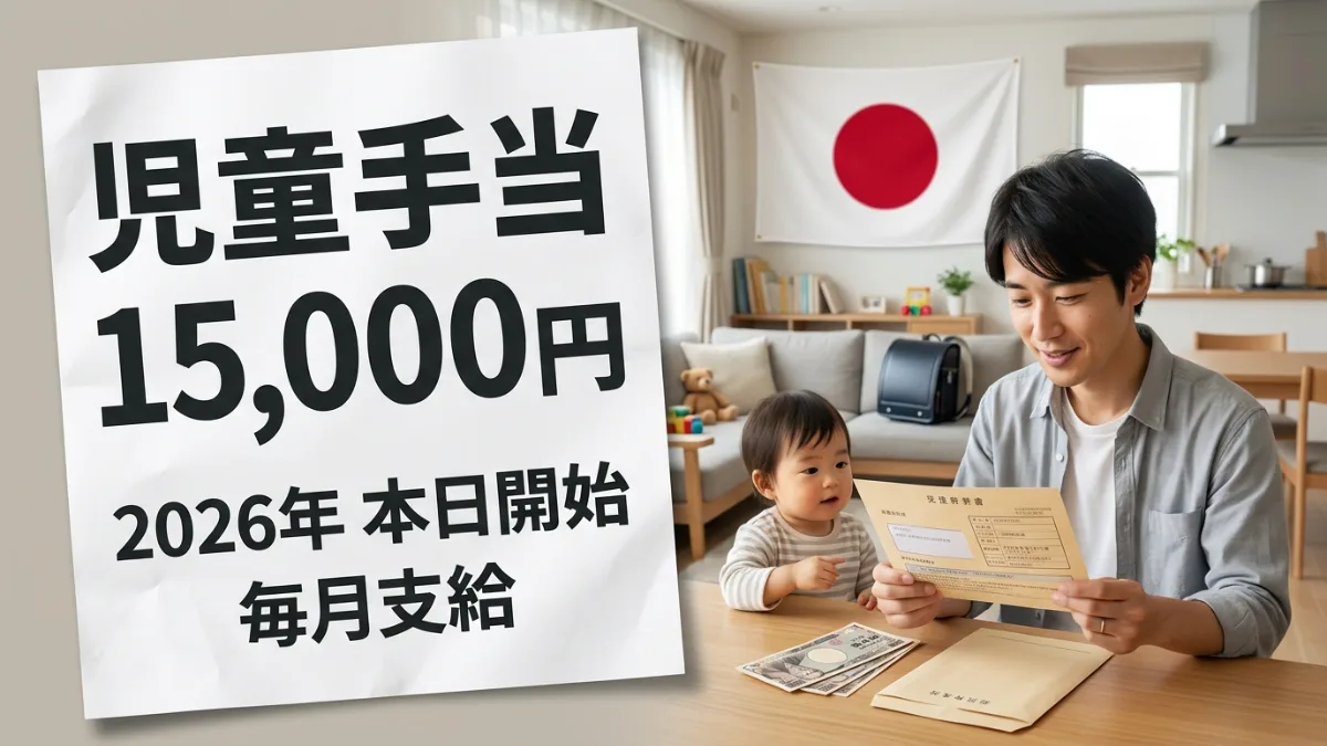 日本の児童手当2026 — 本日より子ども1人あたり月額15,000円を受給可能